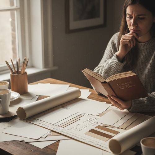 persona eligiendo el papel para un libro