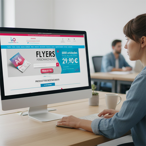 mujer navegando en imprenta online